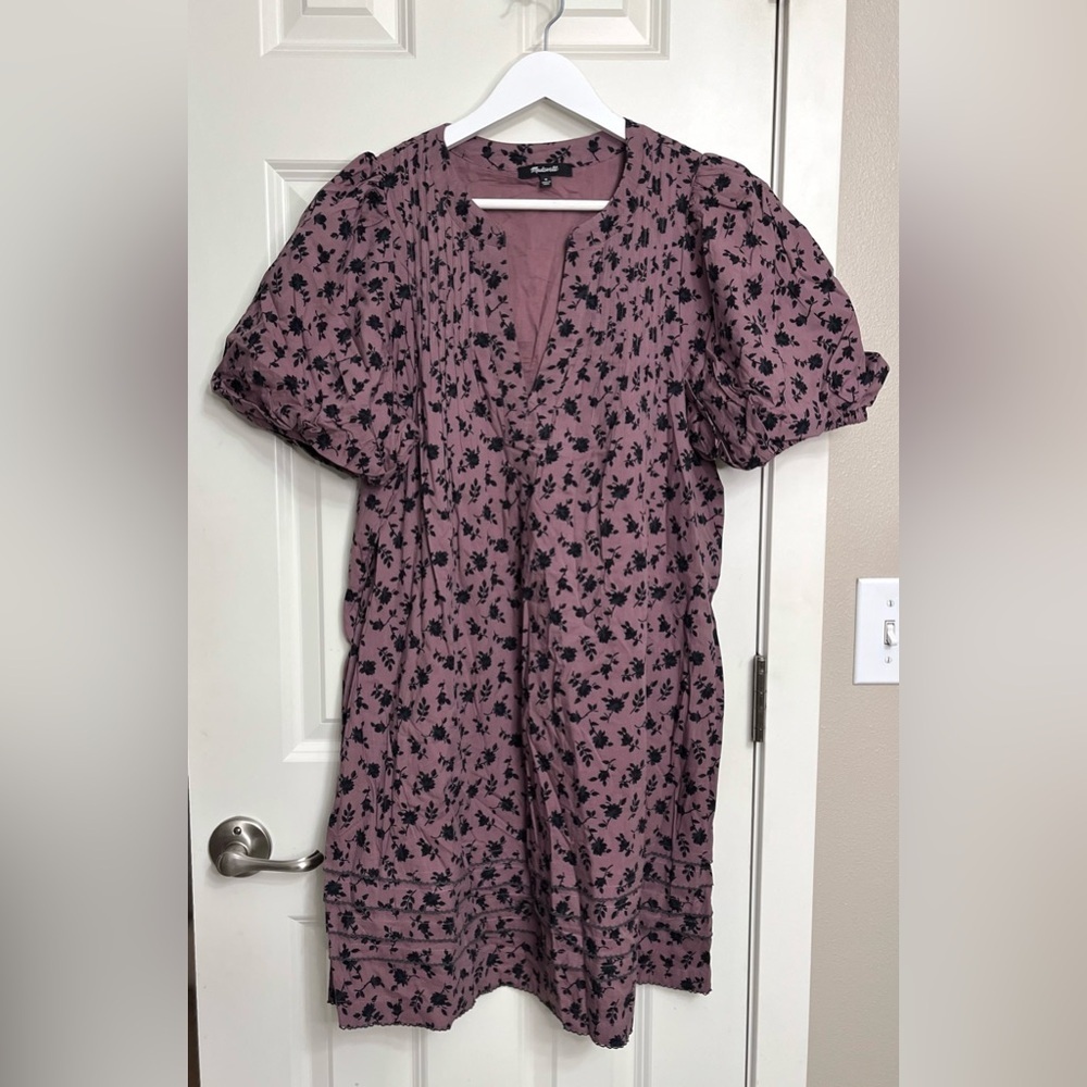 Madewell Tillie Puff-Sleeve Mini Dress in Shadow Blooms NWOT